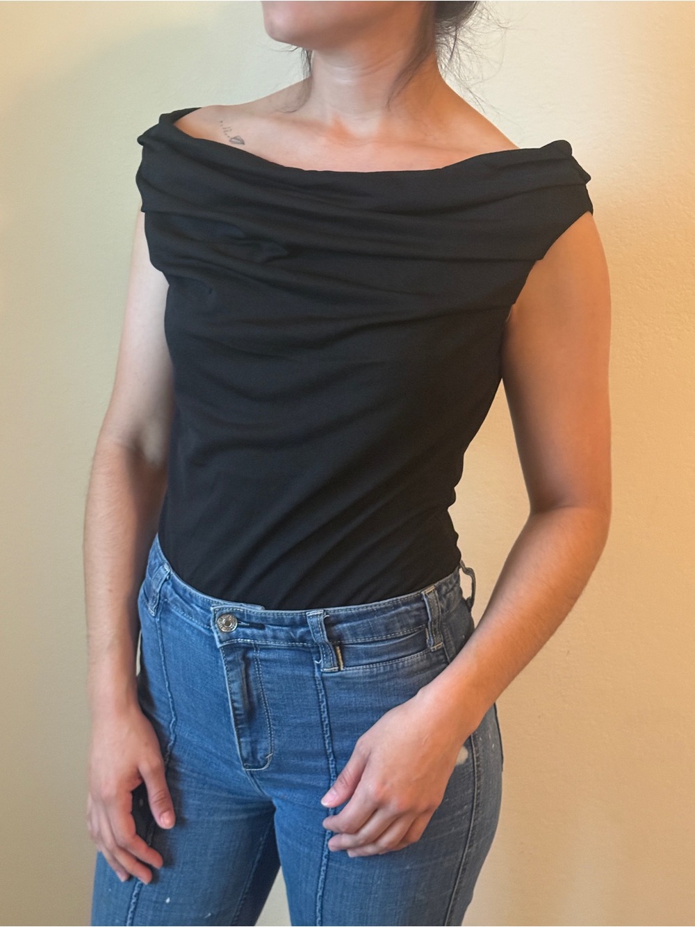 Express Black Boat Neck Draped bodysuit